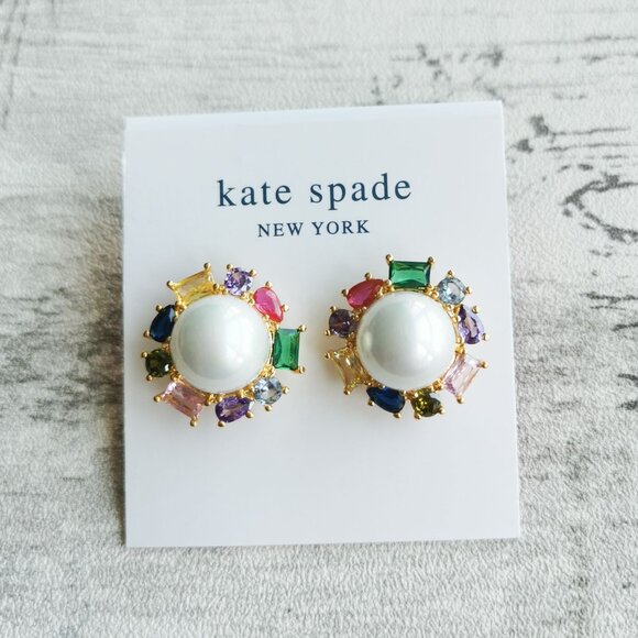Kate Spade Gold Pearl Multi Crystal Halo Stud Earrings - Candy Shop - Picture 1 of 3